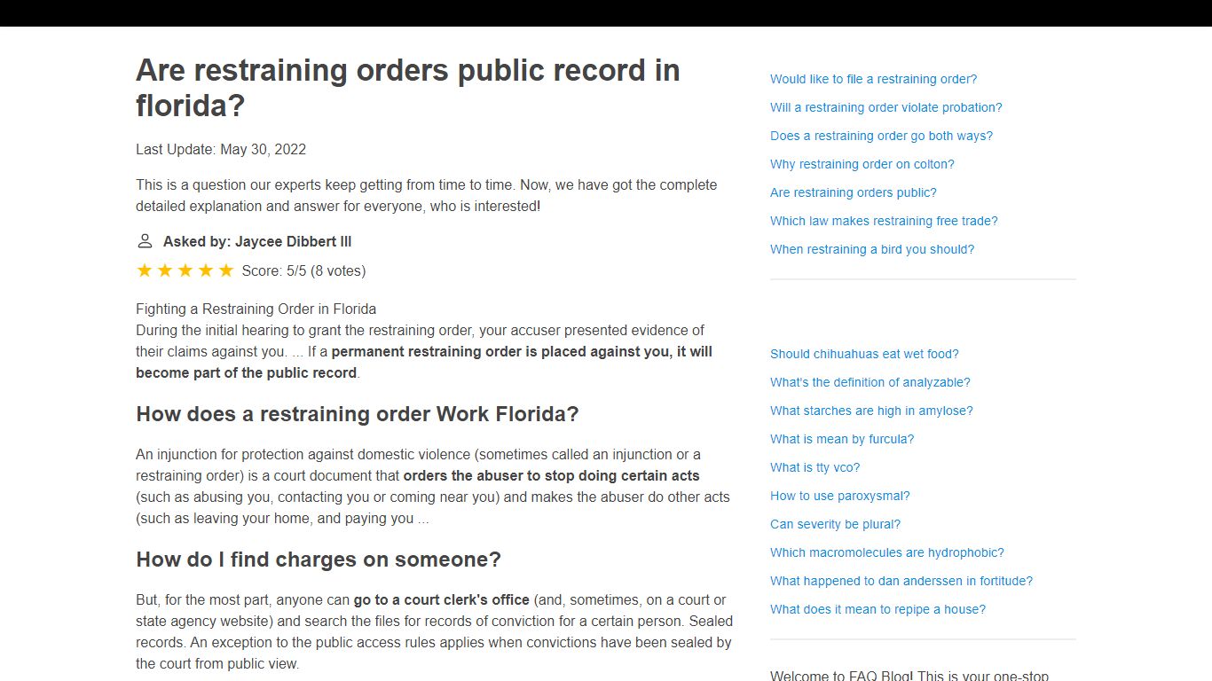 Are restraining orders public record in florida?