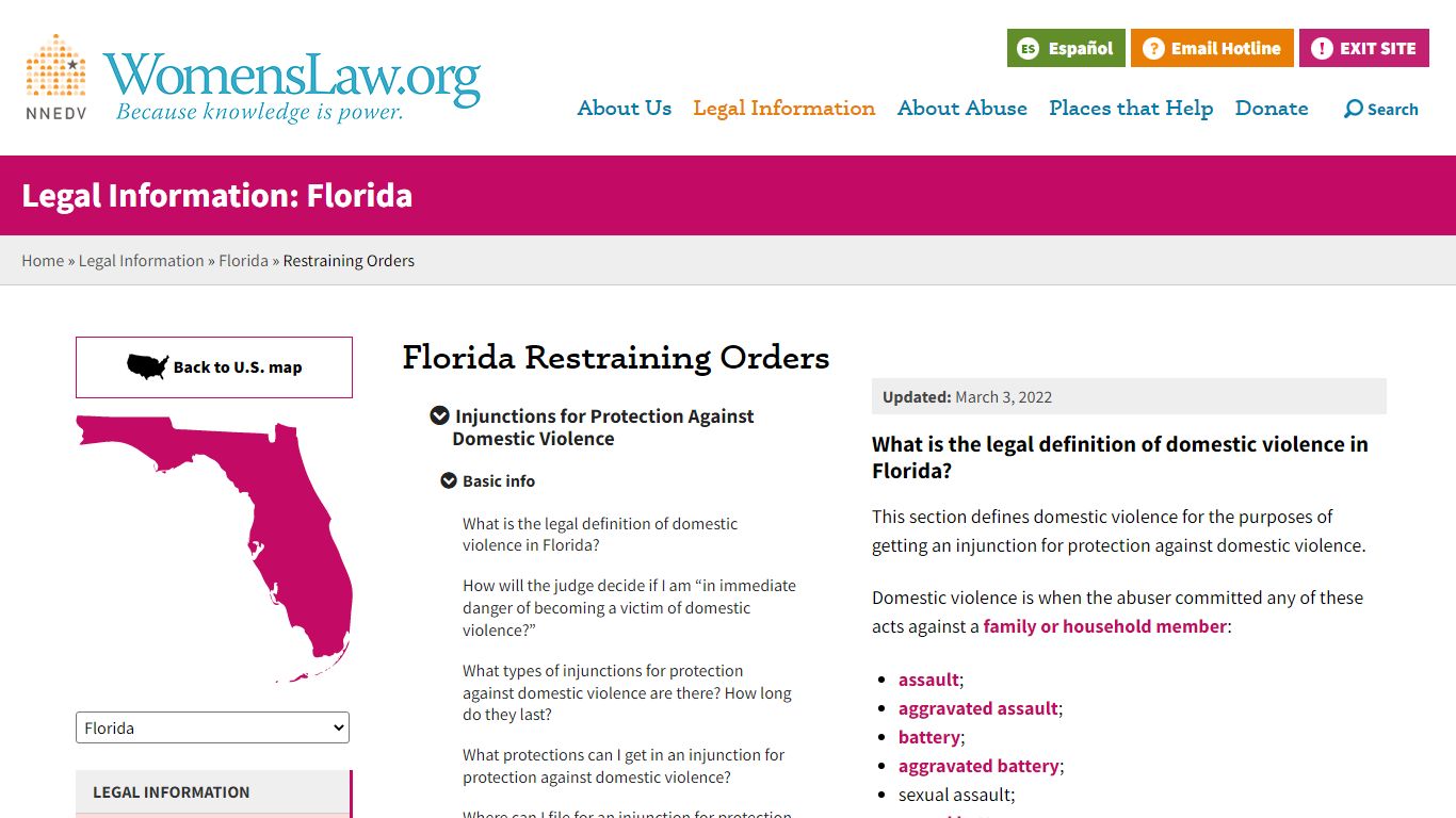 Florida Restraining Orders | WomensLaw.org