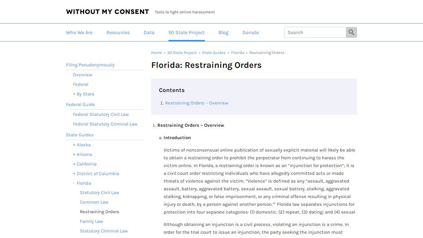 Florida: Restraining Orders | Without My Consent